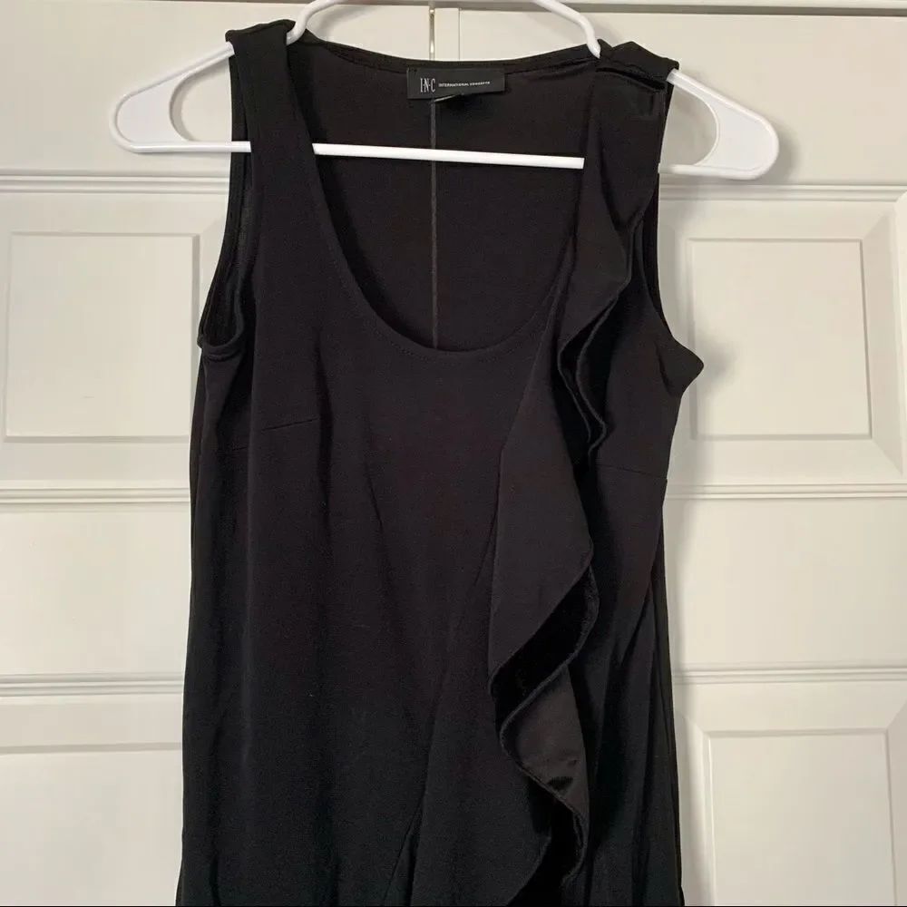 NWT New INC Black Velvet Ruffle Cocktail Dress Vintage Glamour XS - Picture 3 of 5